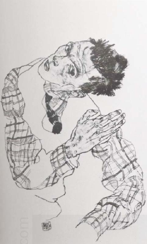 Egon Schiele Self Portrait with Checkered shirt China oil painting art